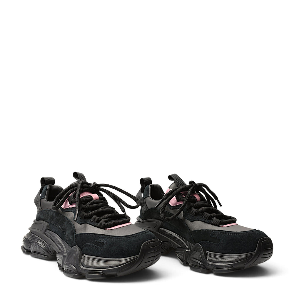 ada-shoes.ro Franco Gerardo black suede chunky sneakers with pink accents and lace-up closure for casual wear