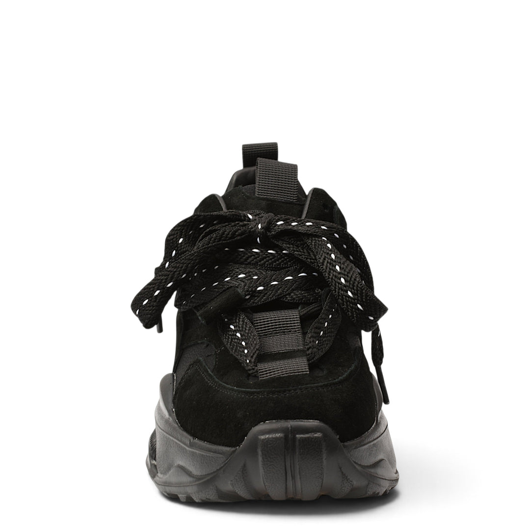 ada-shoes.ro Franco Gerardo black suede sneakers with thick flexible sole and patterned laces, front view
