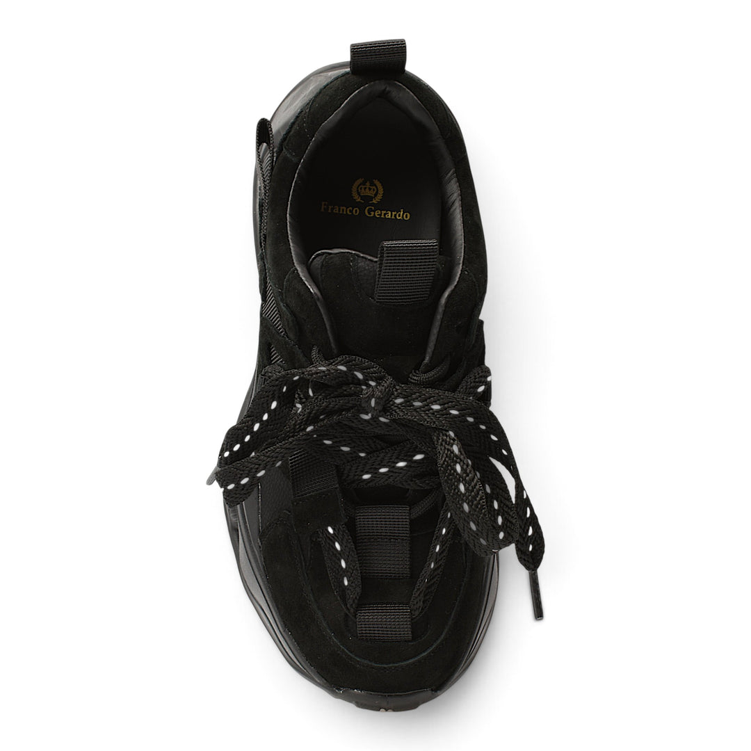 ada-shoes.ro Franco Gerardo black suede sneakers with lace-up closure and flexible sole, top view