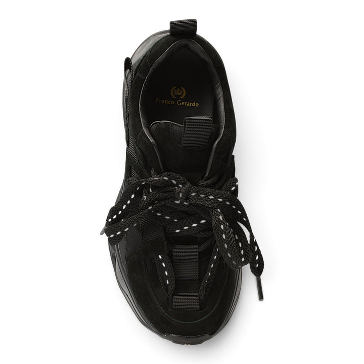 ada-shoes.ro Franco Gerardo black suede sneakers with lace-up closure and flexible sole, top view