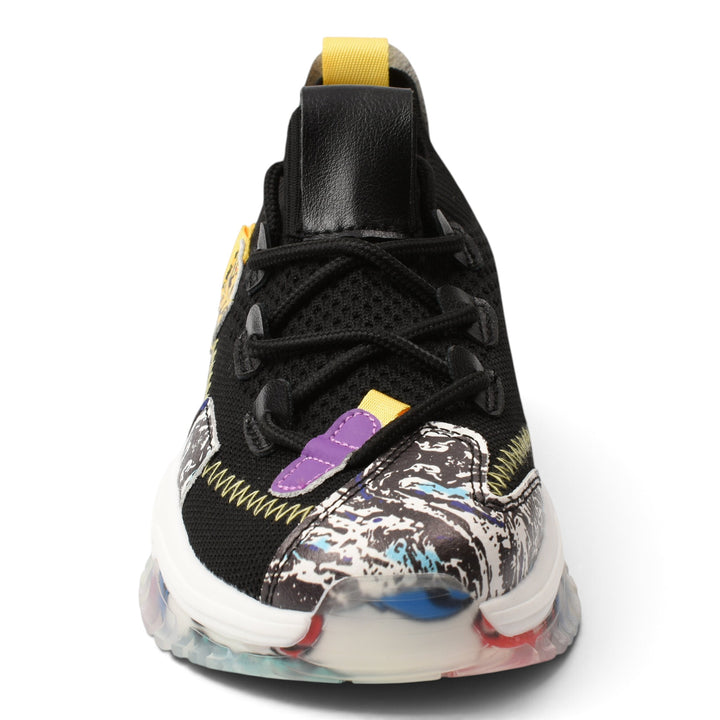 ada-shoes.ro Franco Gerardo black textile sneakers with lace-up closure and a thick, patterned platform sole.