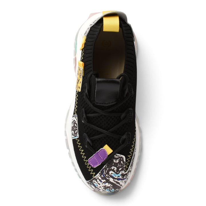 ada-shoes.ro Franco Gerardo black textile sneakers with lace-up closure and patterned platform sole
