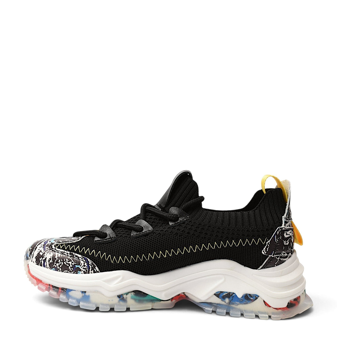 ada-shoes.ro Franco Gerardo black textile sneakers with a thick, flexible 4.5 cm patterned sole and lace-up closure.