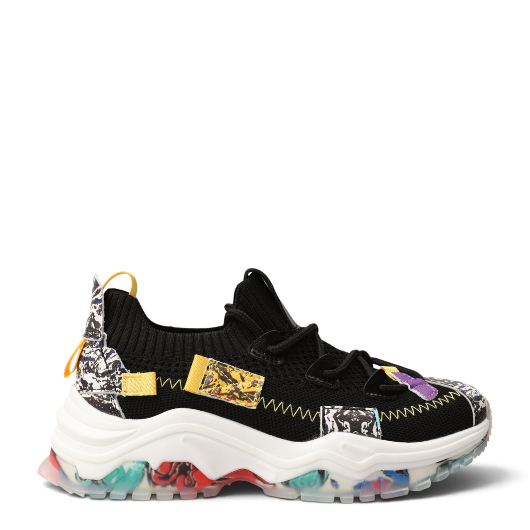 ada-shoes.ro Franco Gerardo black textile sneakers with a thick, colorful patterned sole and lace-up design.