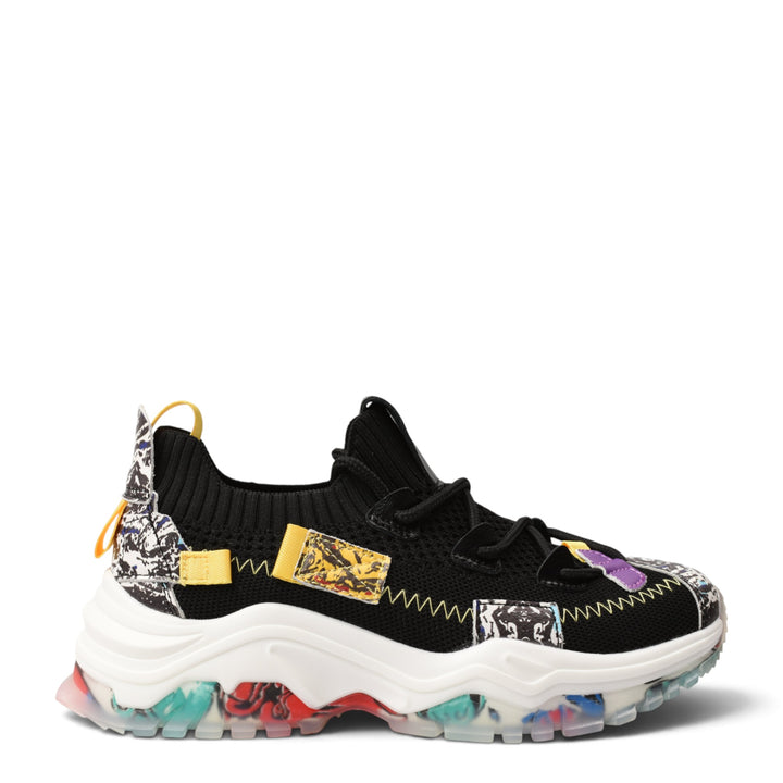 ada-shoes.ro Franco Gerardo black textile sneakers with a thick, colorful patterned sole and lace-up design.