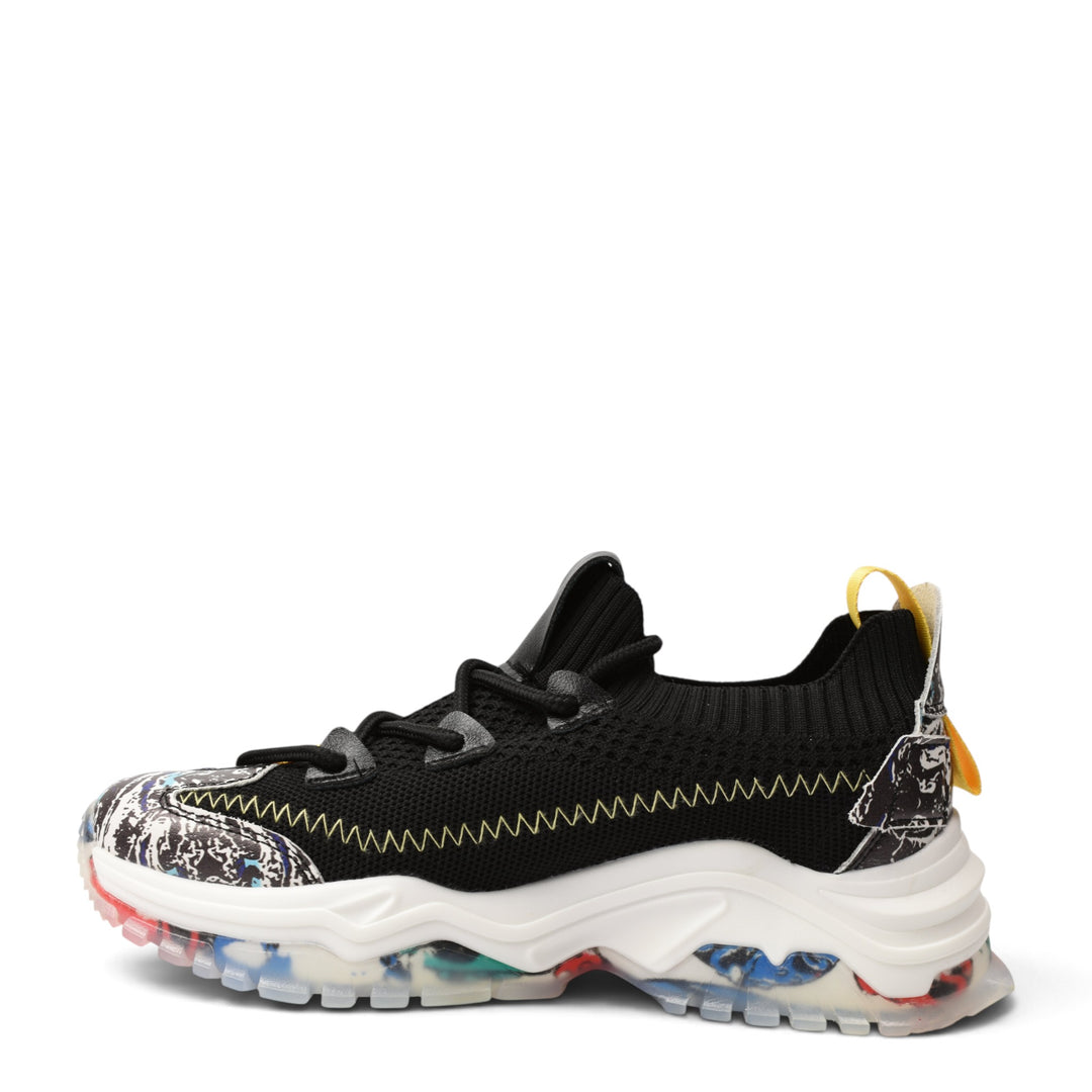 ada-shoes.ro Franco Gerardo black textile sneakers with a chunky white platform sole and colorful patterned accents