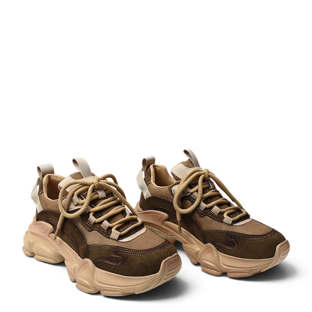 ada-shoes.ro Franco Gerardo brown and beige natural leather sneakers with chunky soles and lace-up closure
