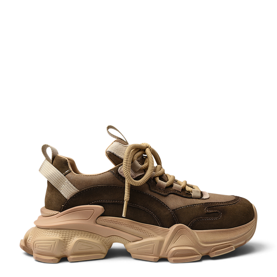 ada-shoes.ro Franco Gerardo brown and beige natural leather sneakers with a chunky platform sole and lace-up closure