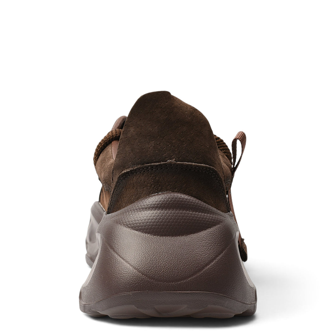 ada-shoes.ro Franco Gerardo brown suede and textile sneakers, back view showing the thick flexible platform sole.