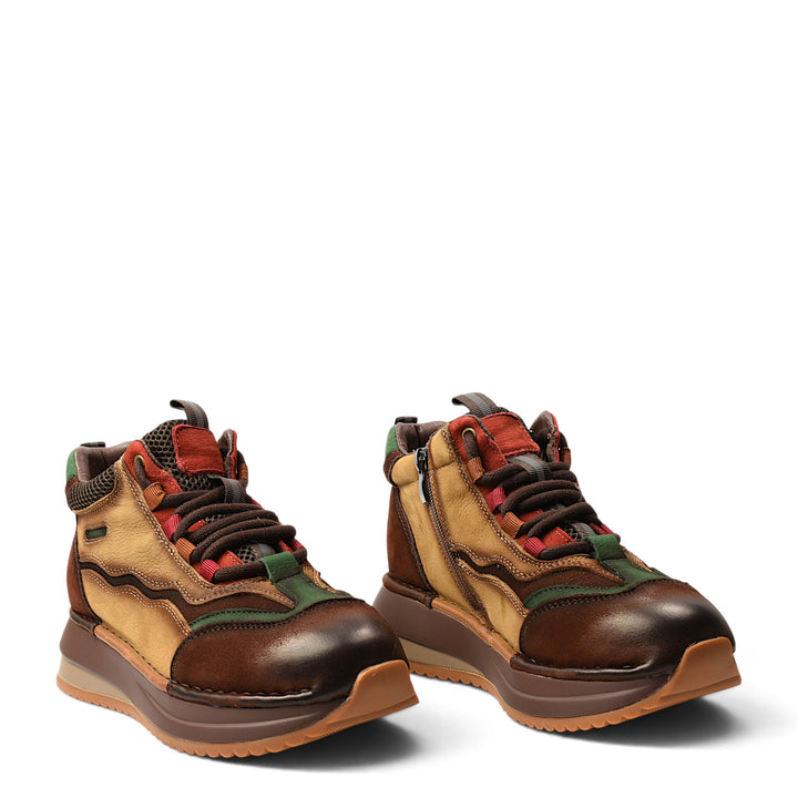 ada-shoes.ro Franco Gerardo brown suede casual ankle boots with lace-up and zipper closure on a platform sole