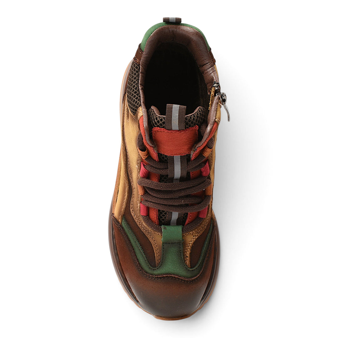 ada-shoes.ro Franco Gerardo brown suede casual boots with lace-up and side zipper closure, top-down view