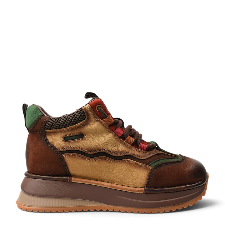 ada-shoes.ro Franco Gerardo brown suede casual ankle boots with platform sole, lace-up closure, and multi-tone panels.