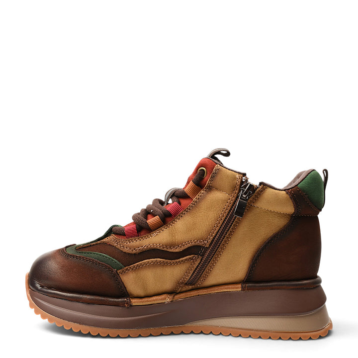 ada-shoes.ro Franco Gerardo brown suede casual ankle boots with side zipper, lace-up closure, and thick platform sole