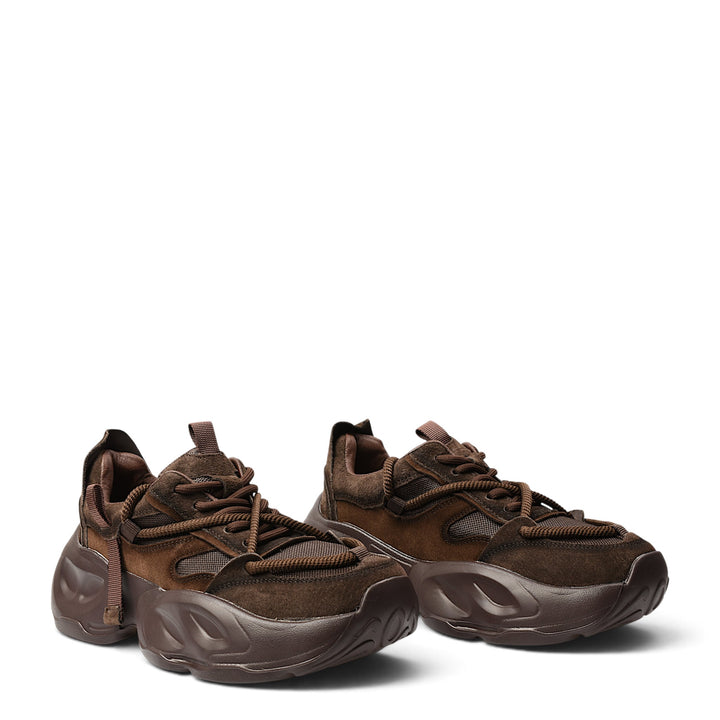 ada-shoes.ro Franco Gerardo brown suede and textile sneakers with a chunky platform sole and lace-up closure.