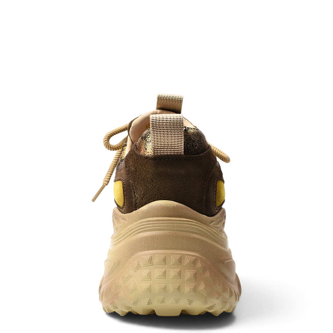 ada-shoes.ro Franco Gerardo brown suede sneakers with a chunky beige platform sole and lace-up back view