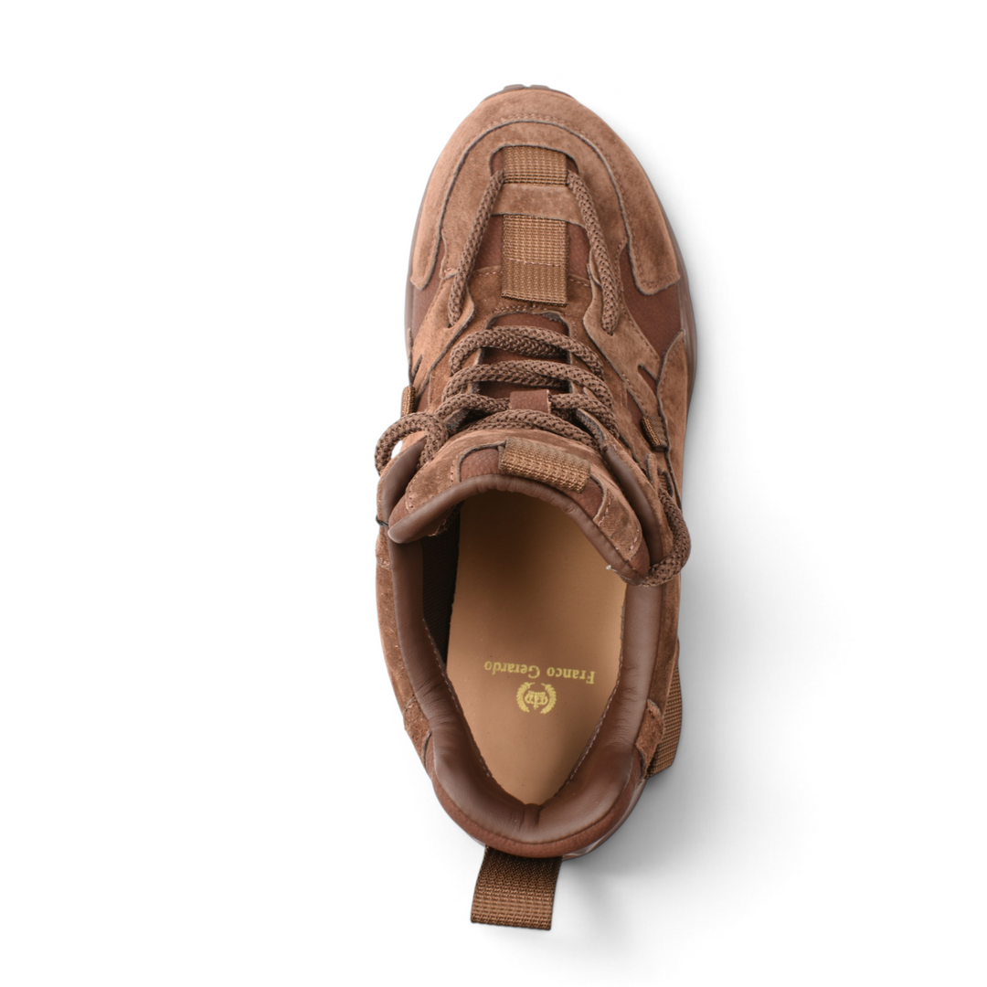 Top view of brown suede Franco Gerardo S5001-M sneakers with chunky soles and lace-up closure from ada-shoes.ro