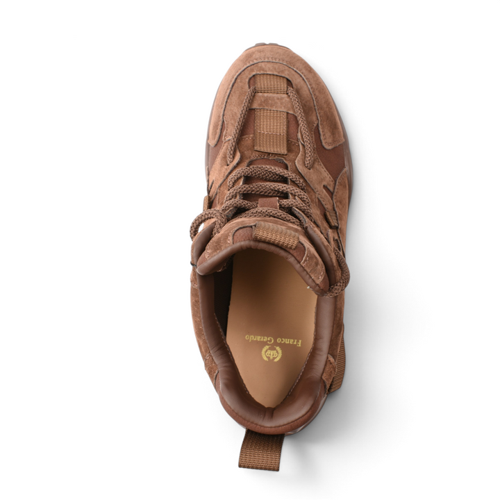 Top view of brown suede Franco Gerardo S5001-M sneakers with chunky soles and lace-up closure from ada-shoes.ro