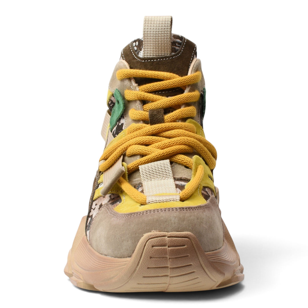 ada-shoes.ro Franco Gerardo high-top sneakers in beige, yellow, and green with a chunky sole and patterned panels