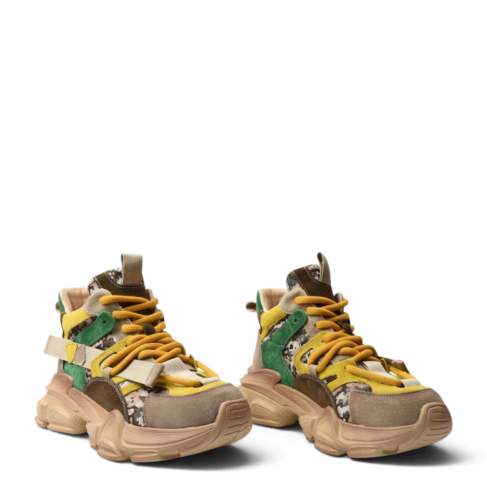 ada-shoes.ro Franco Gerardo multi-colored chunky sneakers with yellow laces and suede and camouflage paneling