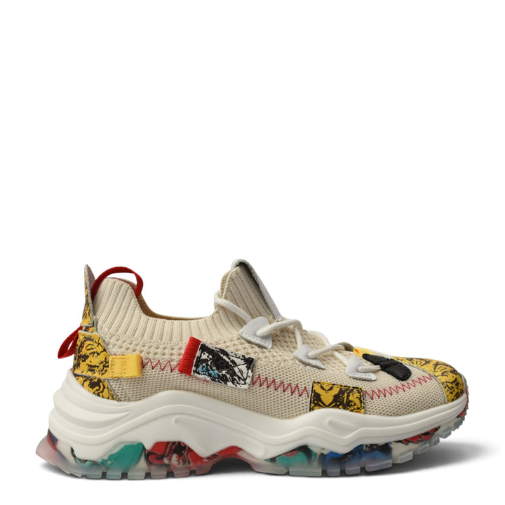 ada-shoes.ro Franco Gerardo cream textile sneakers with a thick 4.5cm platform sole and colorful graphic accents.