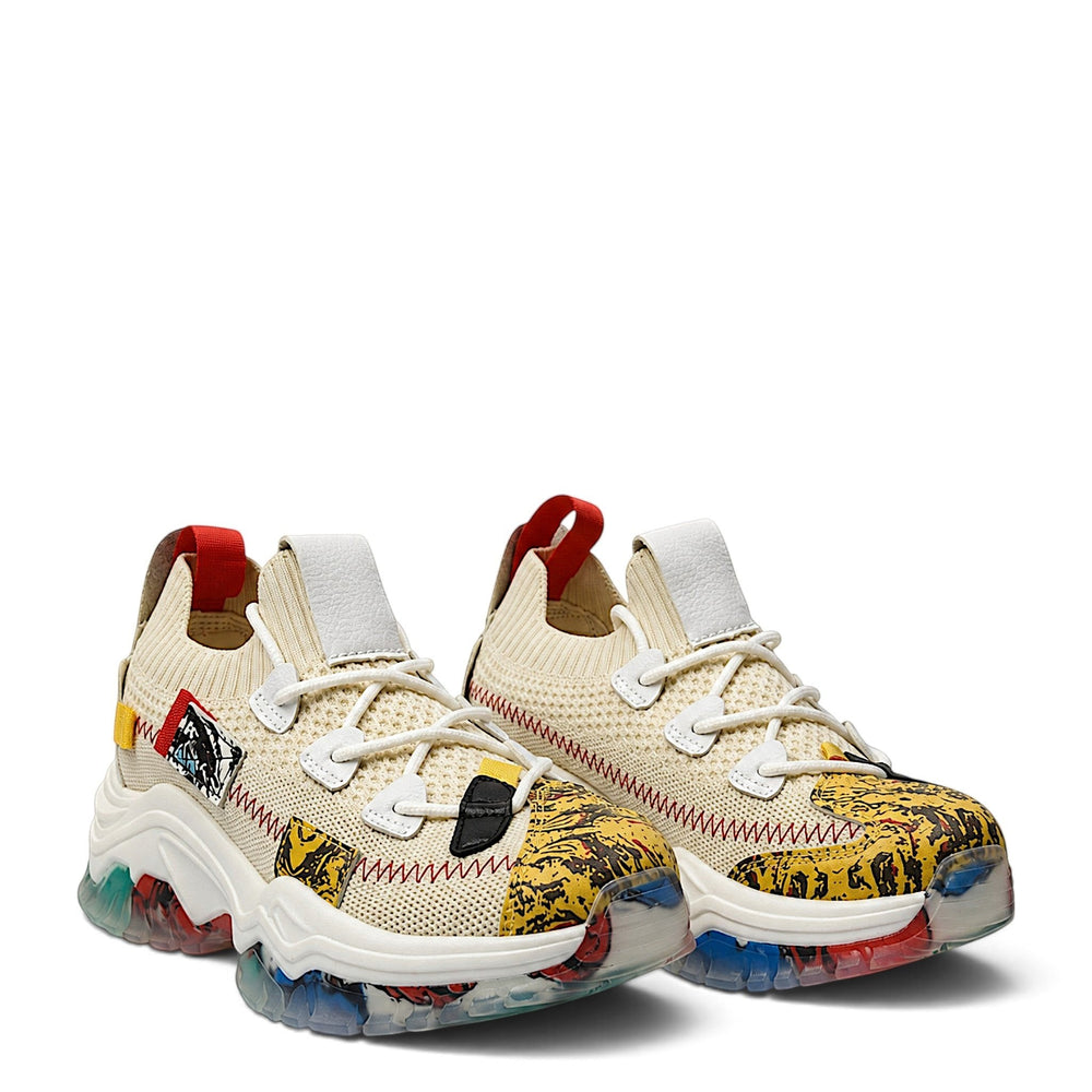 ada-shoes.ro Franco Gerardo cream textile sneakers with chunky multi-colored patterned sole and lace-up closure