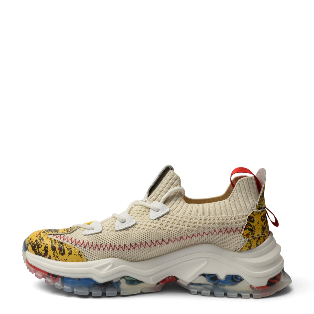 ada-shoes.ro Franco Gerardo cream textile sneakers with yellow patterned accents and a thick flexible sole