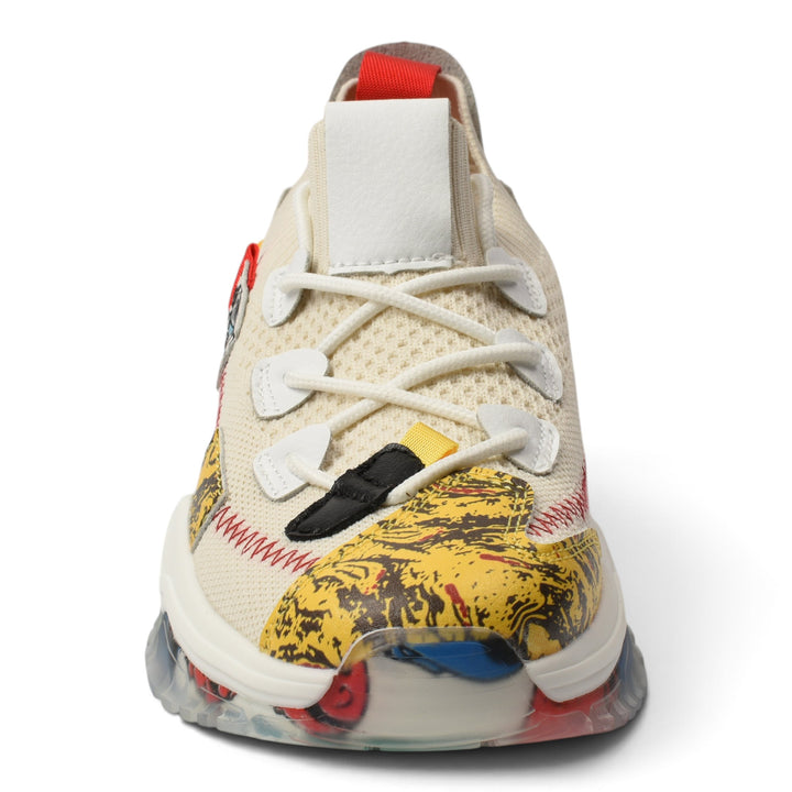 ada-shoes.ro Franco Gerardo cream textile sneakers with yellow patterned accents and a thick flexible sole