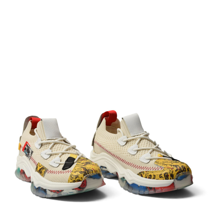 ada-shoes.ro Franco Gerardo cream textile sneakers with multi-colored patterned accents and a chunky platform sole