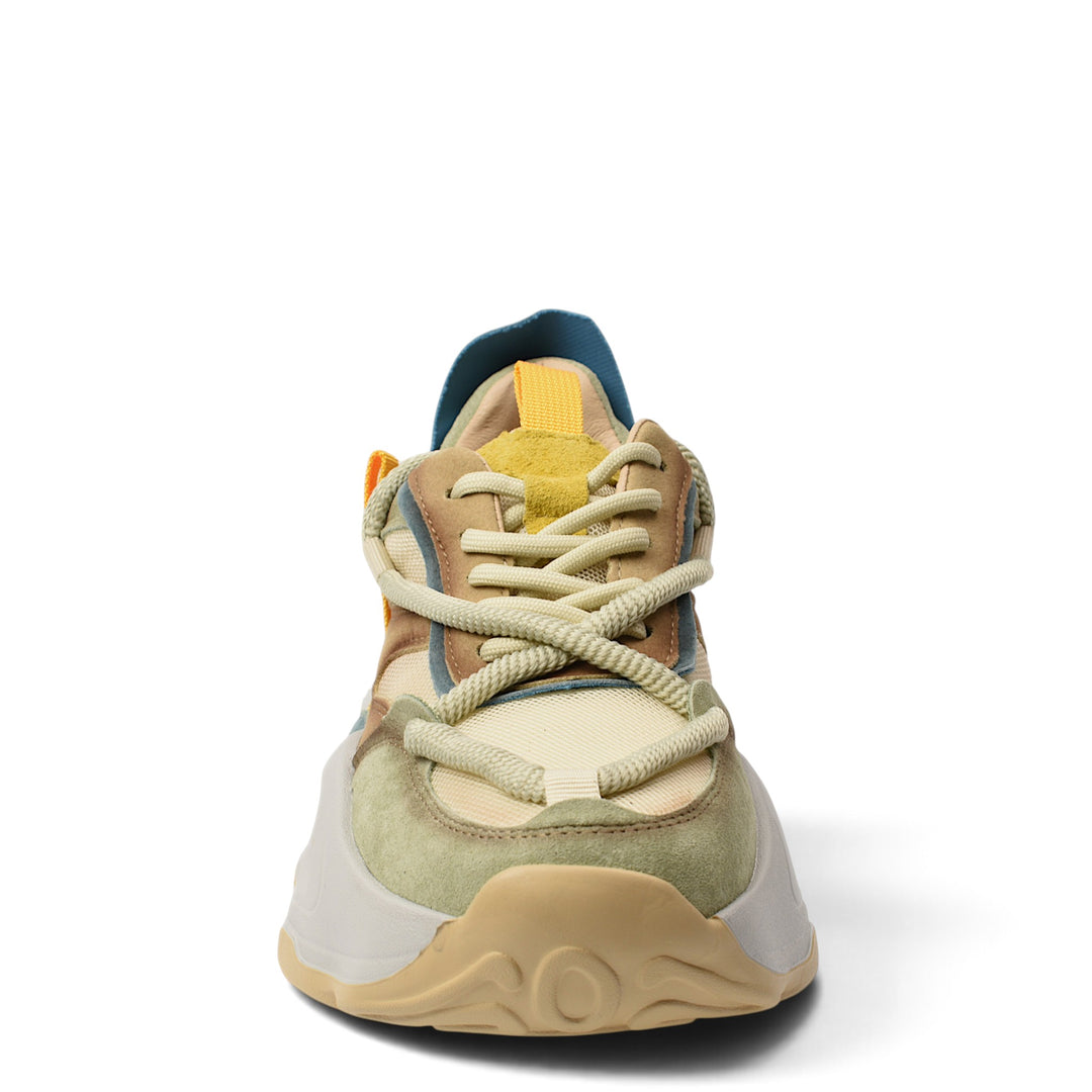 ada-shoes.ro Franco Gerardo sneakers in green, beige, and blue suede and textile with thick laces and chunky platform sole