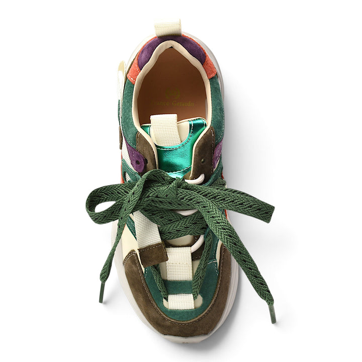 ada-shoes.ro Franco Gerardo S5351-V sneakers in green suede with multi-colored accents and lace-up closure