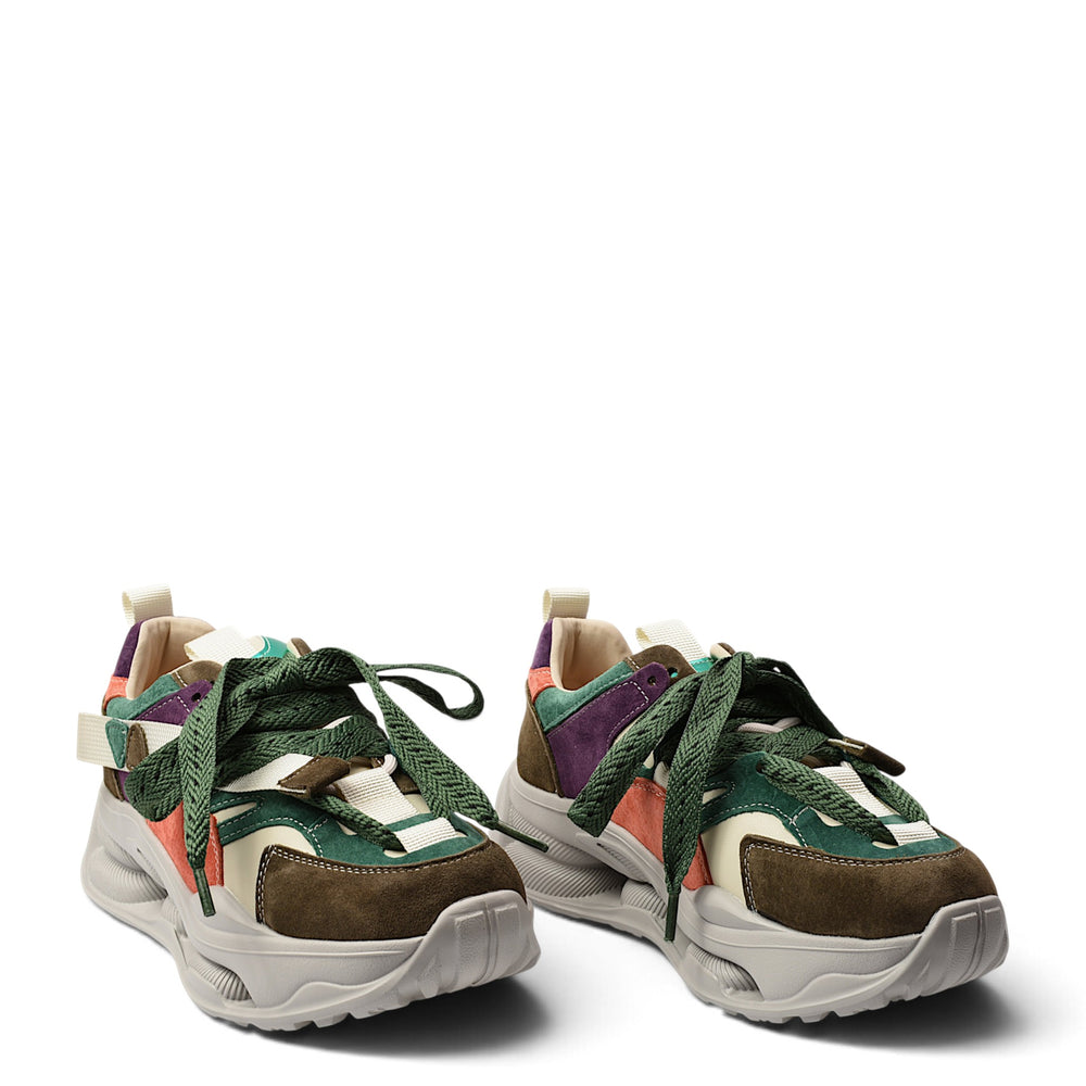 ada-shoes.ro Franco Gerardo green suede sneakers with chunky platform soles and lace-up closure for women