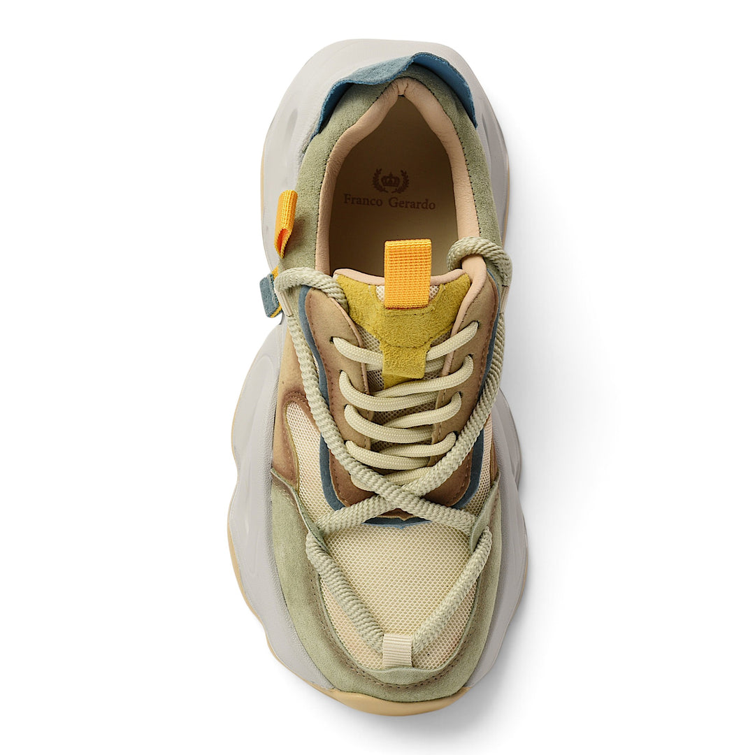 ada-shoes.ro Franco Gerardo green suede and textile sneakers with thick platform sole and lace-up closure