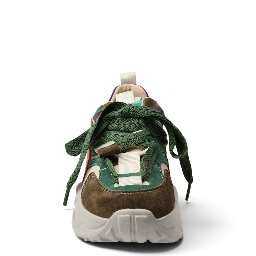 ada-shoes.ro Franco Gerardo green suede sneakers with a thick platform sole and lace-up closure, front view.