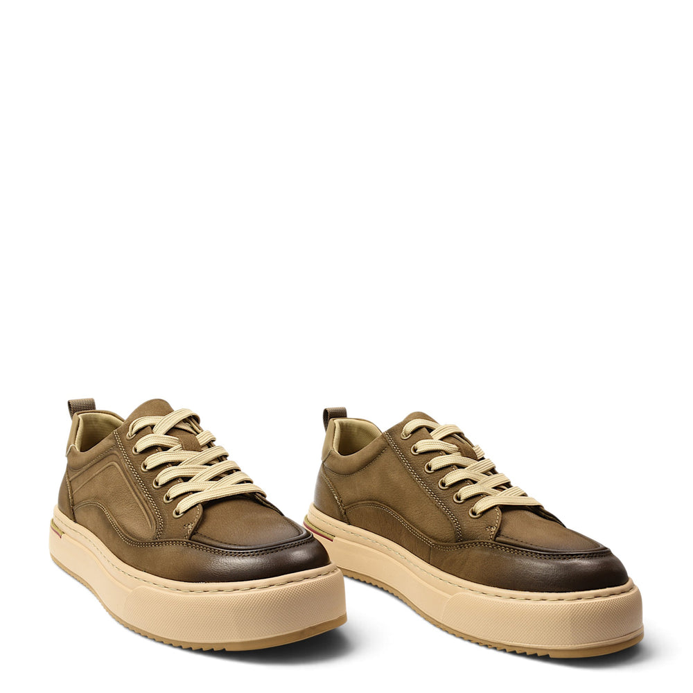 ada-shoes.ro Franco Gerardo khaki natural leather sneakers with lace-up closure and thick flexible soles