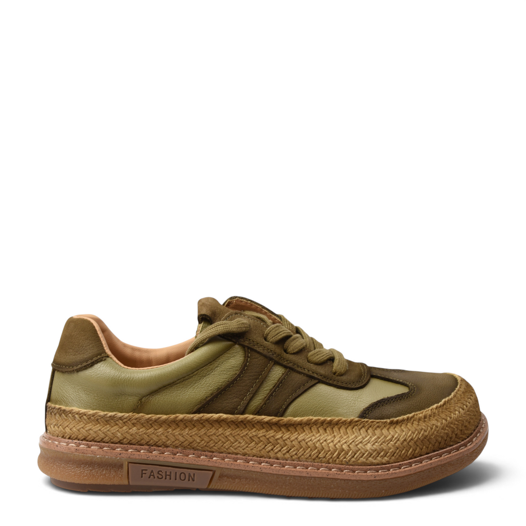 ada-shoes.ro Franco Gerardo 6022-K khaki suede sneakers with espadrille-style braided sole and lace-up closure