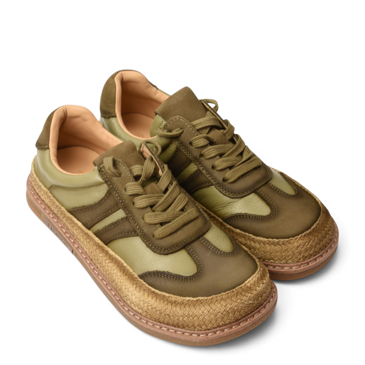 ada-shoes.ro Franco Gerardo 6022-K khaki suede sneakers with braided espadrille-style soles and lace-up closure.