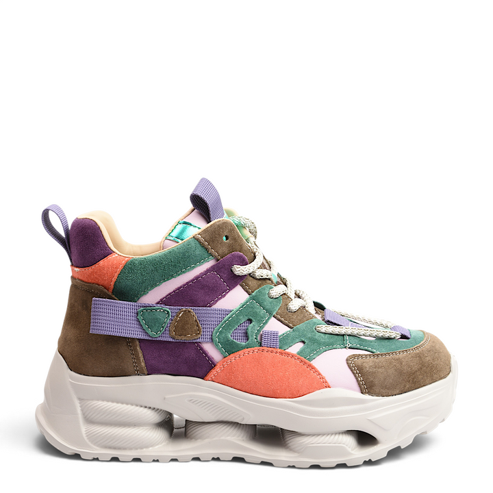 ada-shoes.ro Franco Gerardo suede chunky sneakers in multicolor brown, green, purple, orange, and beige with lace-up