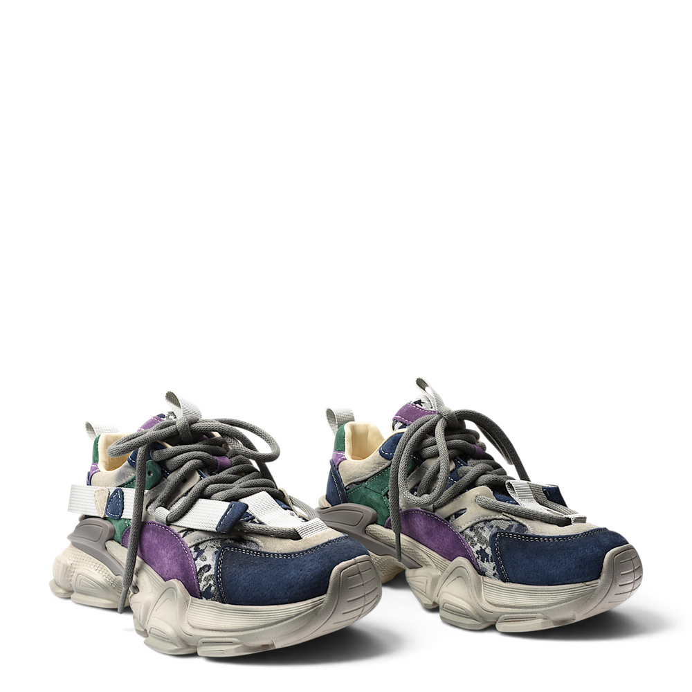 ada-shoes.ro Franco Gerardo casual sneakers in purple, blue, and green leather with a chunky 4cm platform sole.