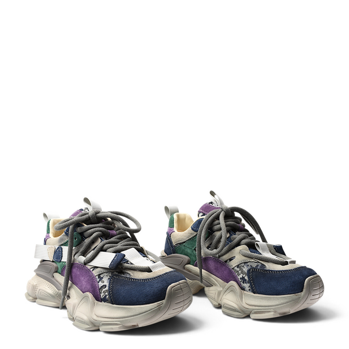 ada-shoes.ro Franco Gerardo casual sneakers in purple, blue, and green leather with a chunky 4cm platform sole.