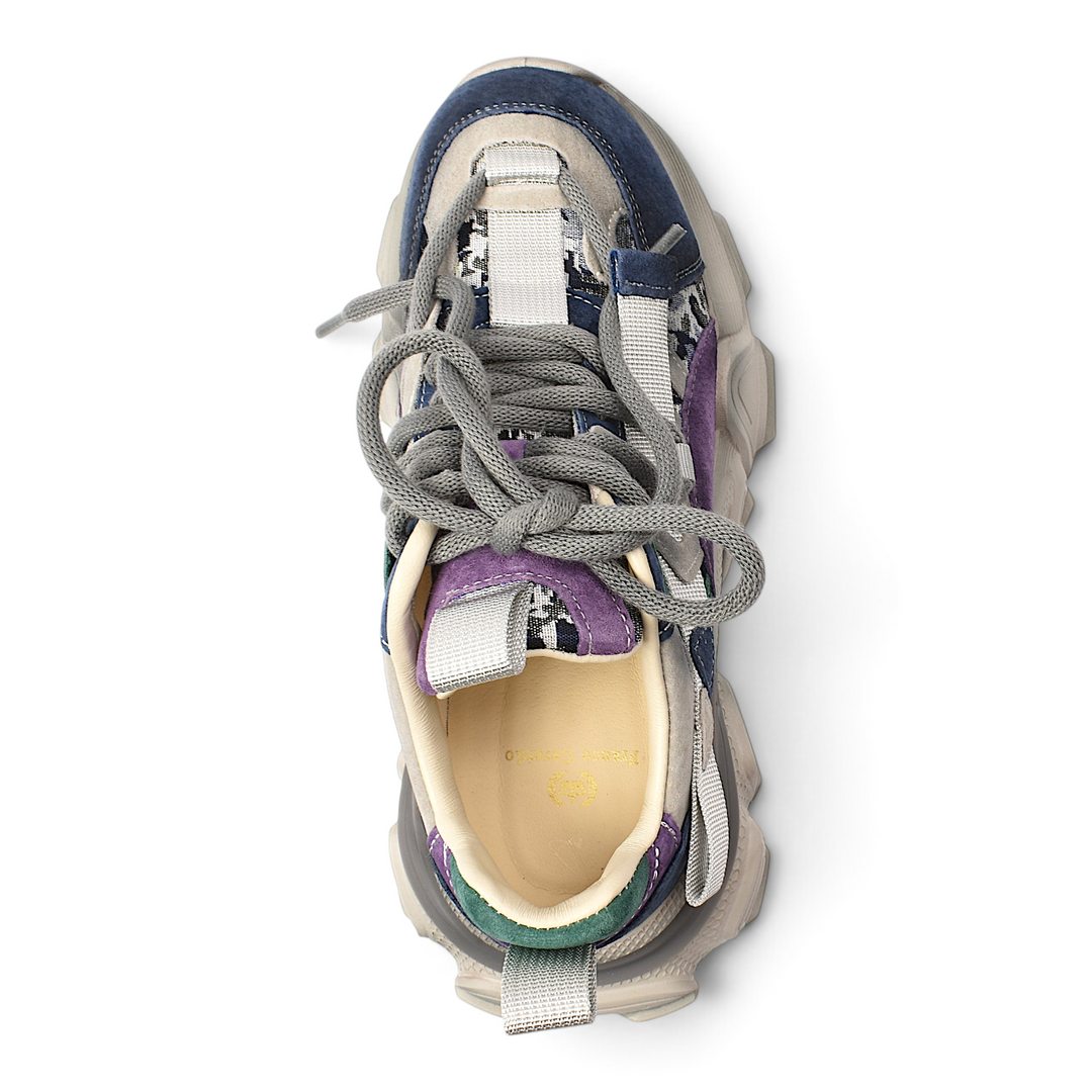 ada-shoes.ro Franco Gerardo casual sneakers in purple and grey leather with a chunky sole and lace-up closure