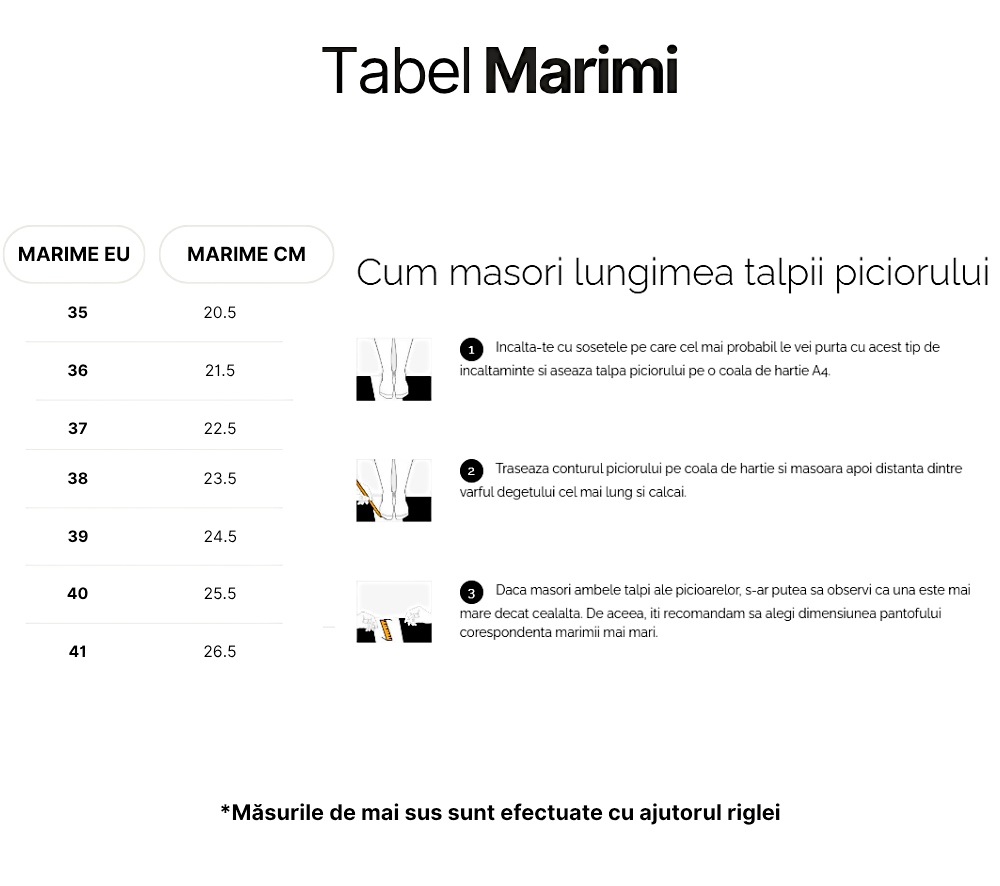 ada-shoes.ro size guide chart for Franco Gerardo sneakers showing EU sizes 35 to 41 with foot measurement steps