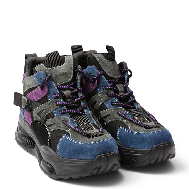 ada-shoes.ro Franco Gerardo suede chunky sneakers in black, blue, purple, and grey with lace-up closure.