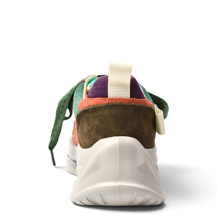 ada-shoes.ro Franco Gerardo sneakers in multi-colored suede with a thick white platform sole, rear view.