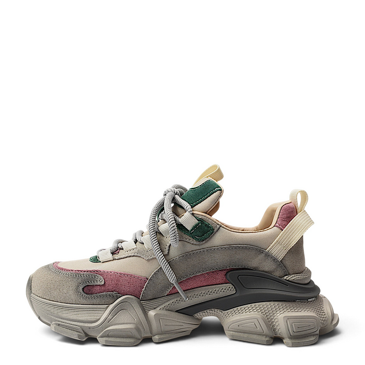 ada-shoes.ro Franco Gerardo sneakers in grey, black, and pink suede with a chunky sole and lace-up closure.