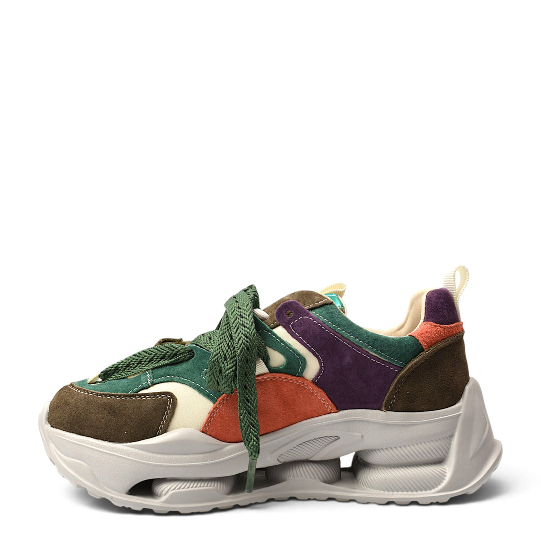 ada-shoes.ro Franco Gerardo S5351-V sneakers in multi-colored suede with a chunky white platform sole and lace-up design.