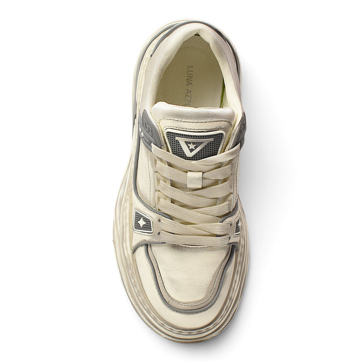 ada-shoes.ro Franco Gerardo white leather sneakers with lace-up closure and thick flexible sole, top view.