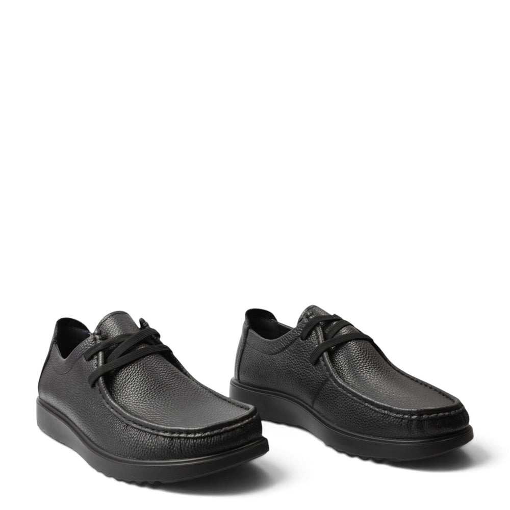 ada-shoes.ro Goretti black leather casual shoes with textured finish and black laces on a white background