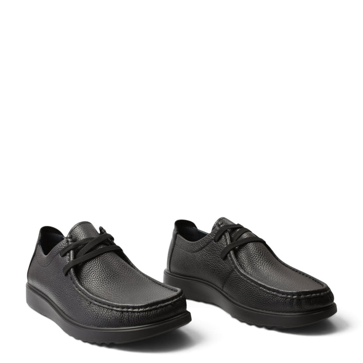 ada-shoes.ro Goretti black leather casual shoes with textured finish and black laces on a white background