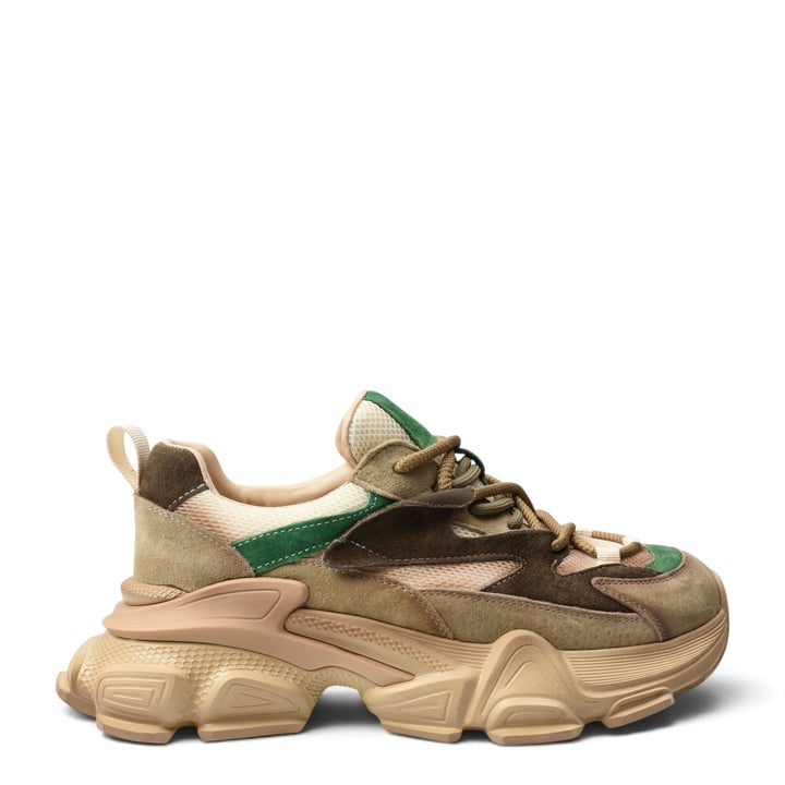 ada-shoes.ro Franco Gerardo green and beige suede chunky sneakers with lace-up closure and thick platform sole