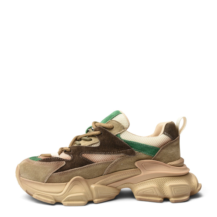 ada-shoes.ro Franco Gerardo green and beige suede sneakers with chunky platform sole and lace-up closure